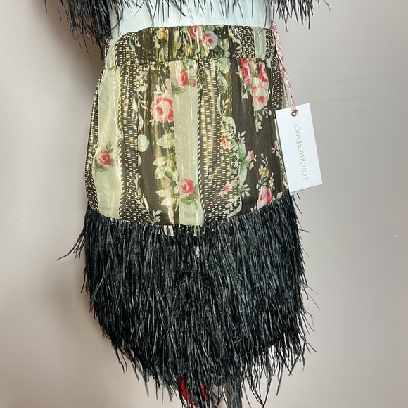 LOVESHACKFANCY Set Dusty Crop Cami Midnight Ruby & Risha Feather Trim Mini Skirt - Picture 10 of 17